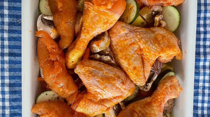 Oven Baked Chicken Parts With Vegetables