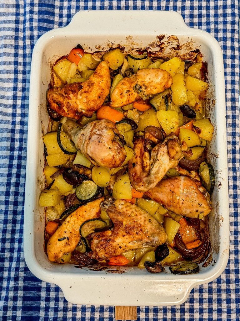 Oven Baked Chicken Parts With Vegetables