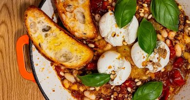 Roasted Tomato and White Bean Skillet with Burratinis