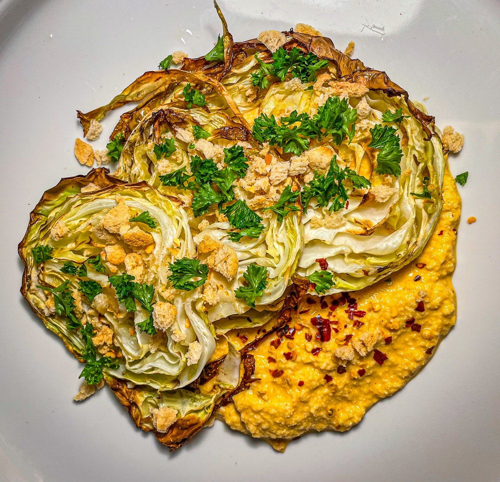 Roasted Cabbage With Cashew Sauce
