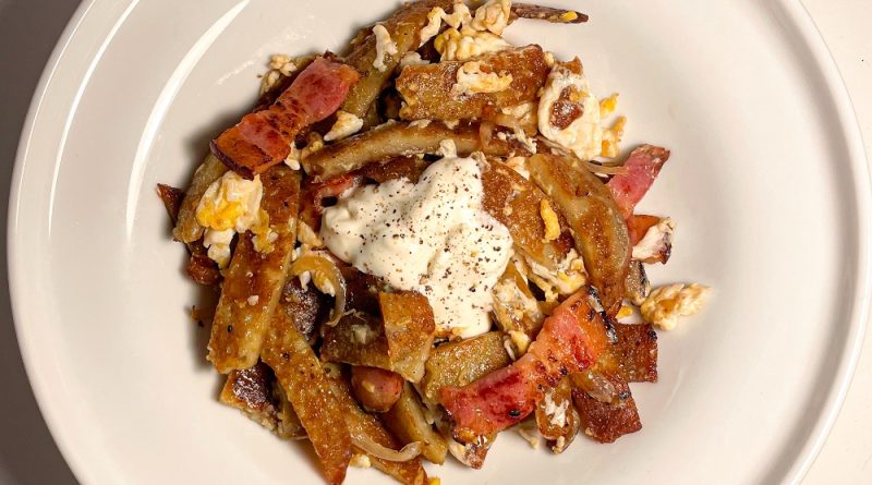 Crispy Potato Pancake Skillet with Bacon and Onion