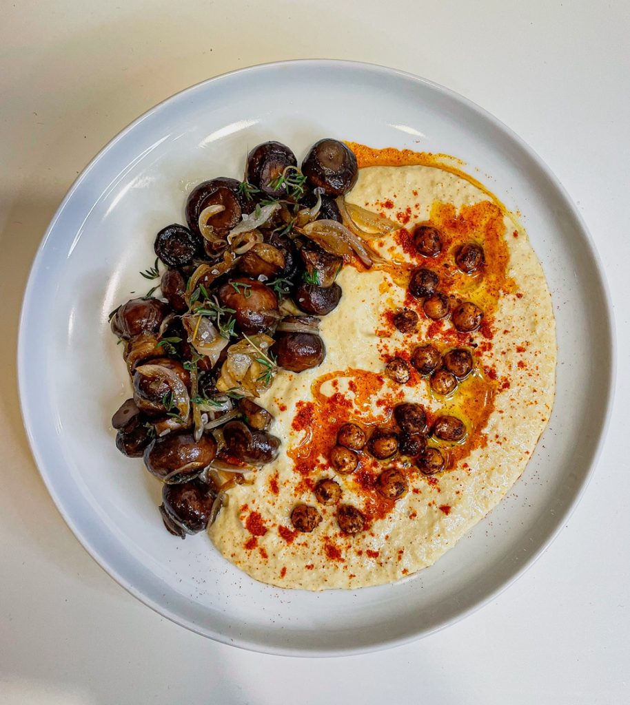 Hummus with Caramelized Onions and Mushrooms