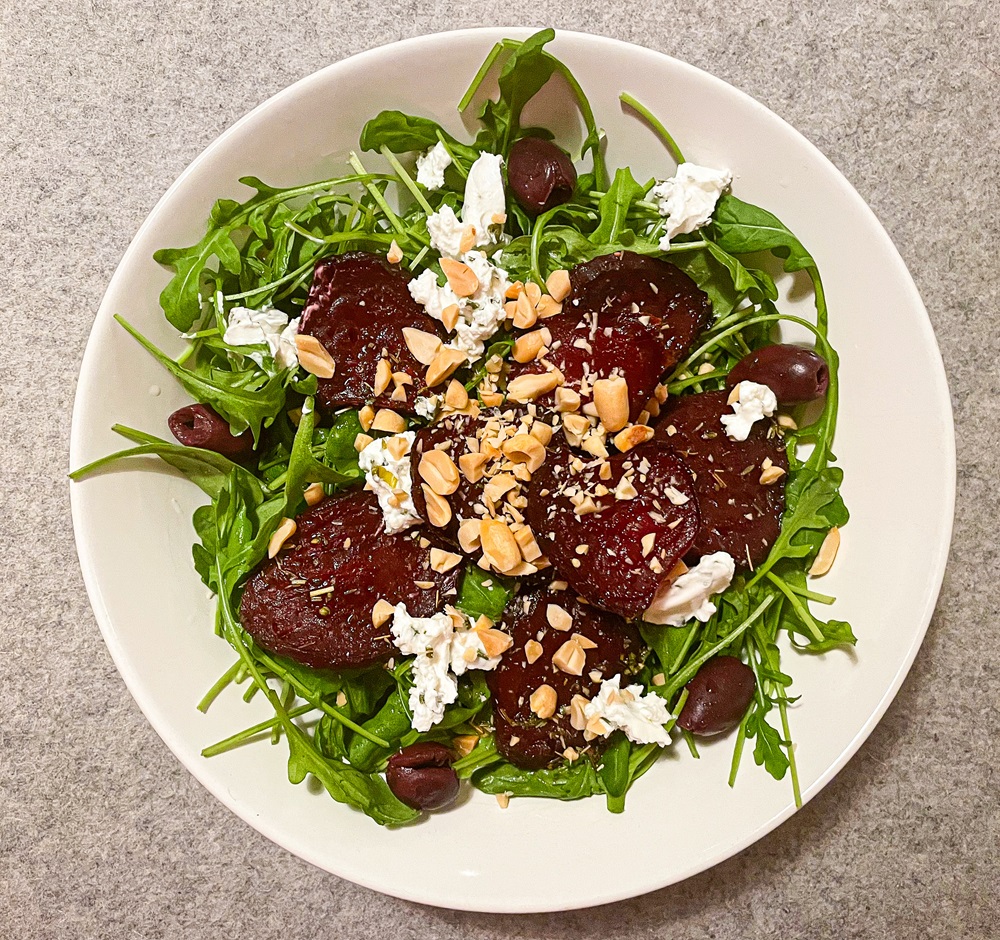 Beetroot Salad with Goat Cheese and Peanuts