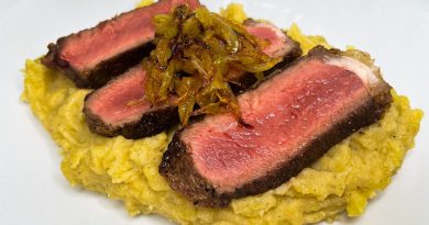 Sizzling Steak with Caramelized Onions and Mashed Potatoes