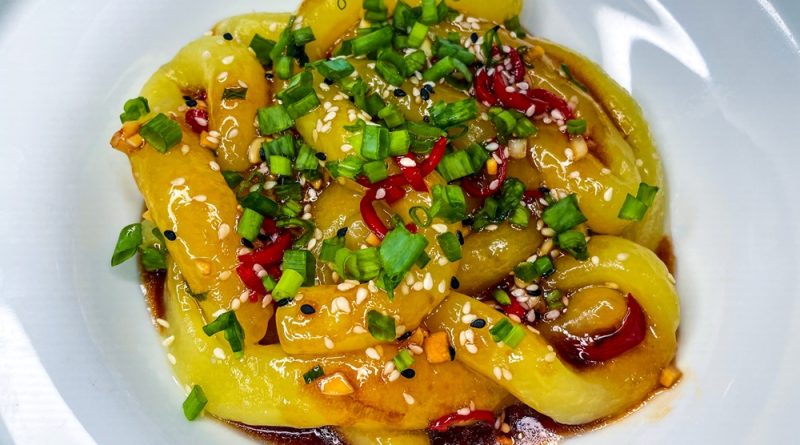 Potato Noodles with Spicy Garlic-Ginger Sauce
