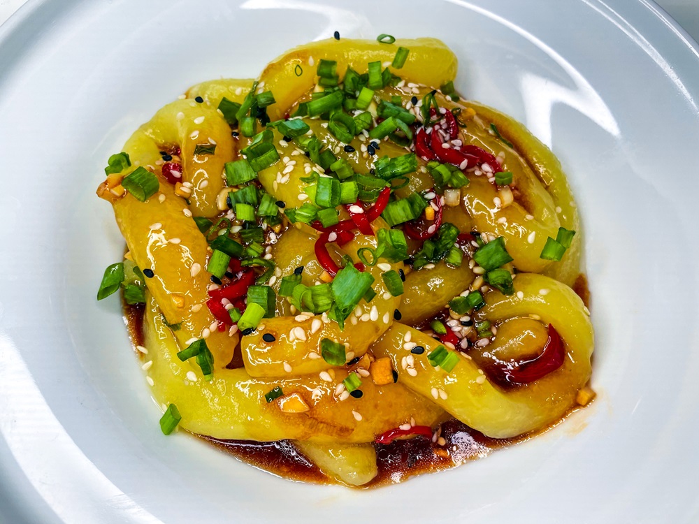 Potato Noodles with Spicy Garlic-Ginger Sauce