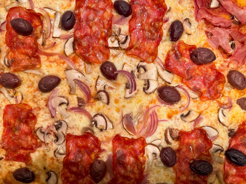 Spicy Salami and Veggie Pizza