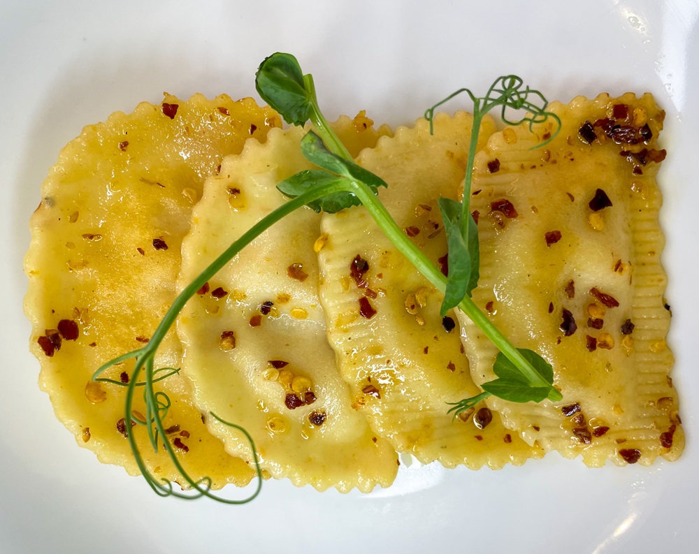 Serrano & Ricotta Ravioli with Chili Oil