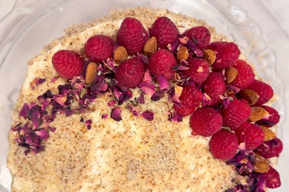 White Chocolate Almond Raspberry Cake