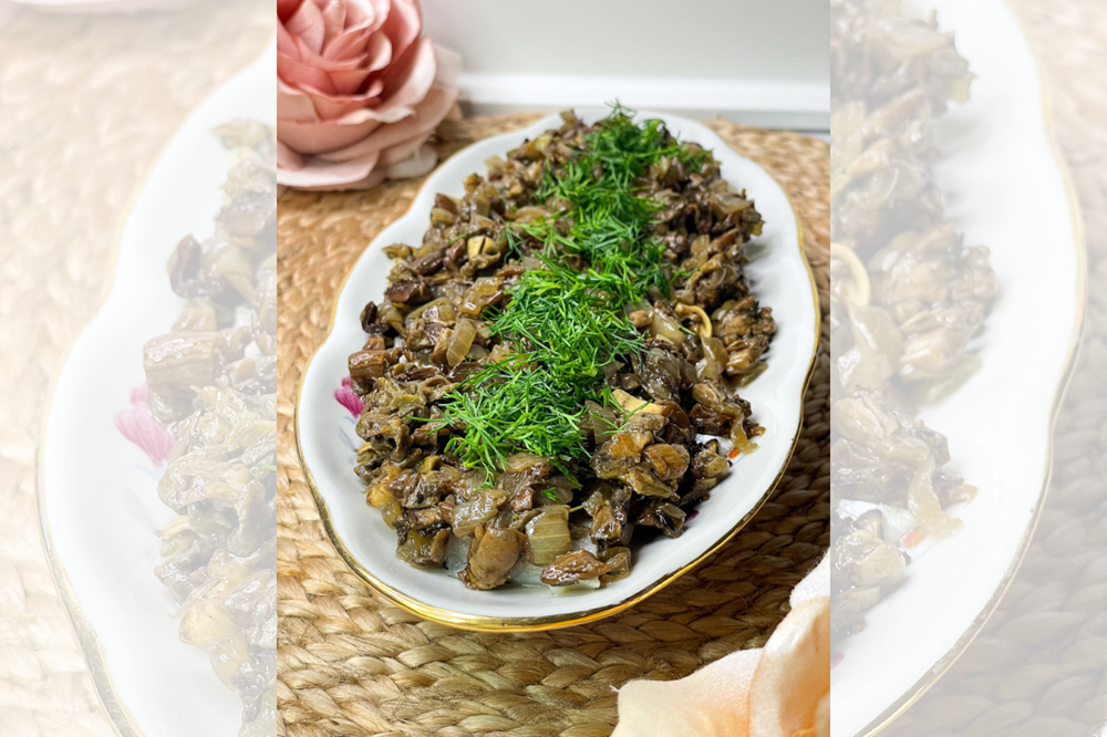 Salted Herring with Sautéed Forest Mushrooms and Onions