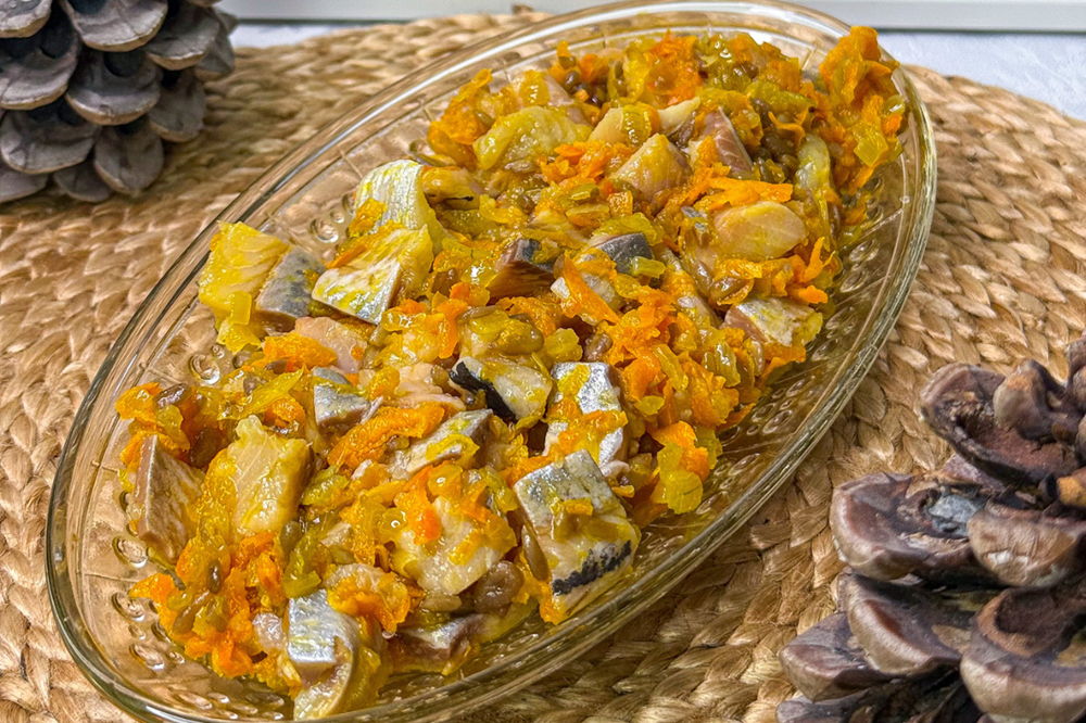 Salted Herring with Carrot and Sunflower Seeds