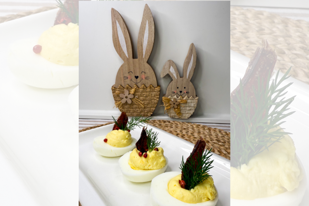 Deviled Eggs with Beef Jerky & Pink Peppercorn