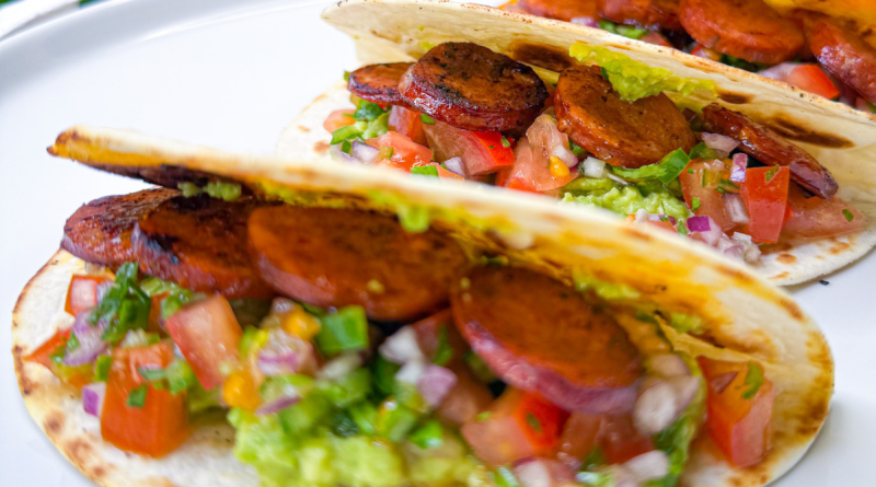 Smoky Chorizo Tacos with Fresh Pico de Gallo and Avocado Mash