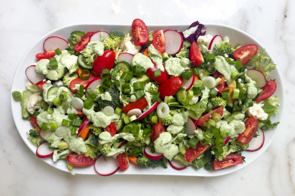 Rainbow Nourish Bowl with Creamy Herb Avocado Sauce