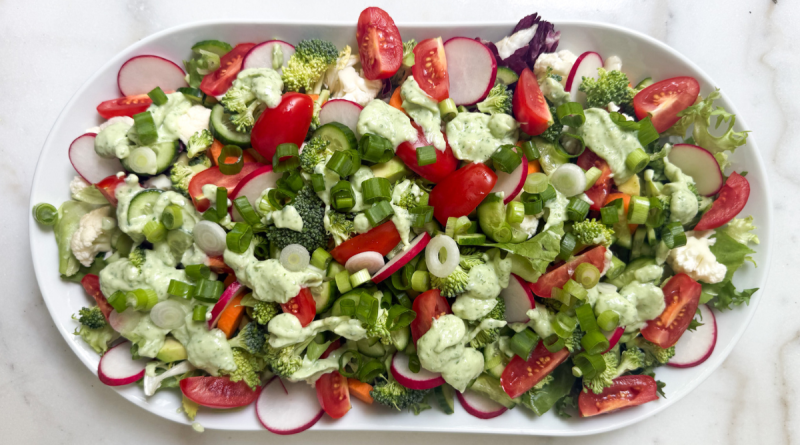Rainbow Nourish Bowl with Creamy Herb Avocado Sauce