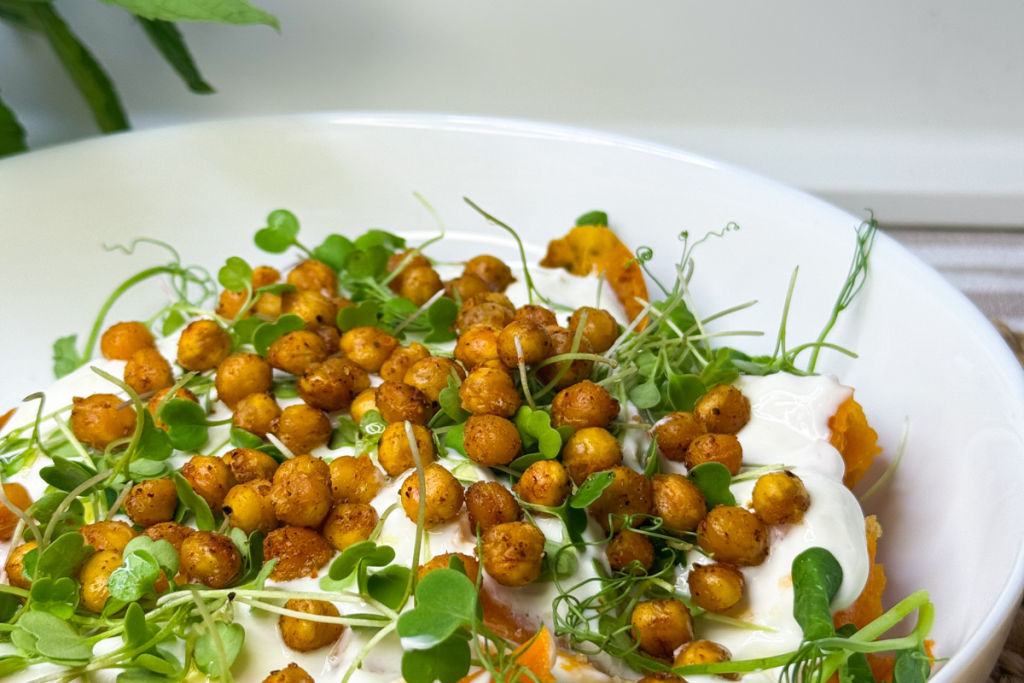 Baked Sweet Potato with Crunchy Chickpeas