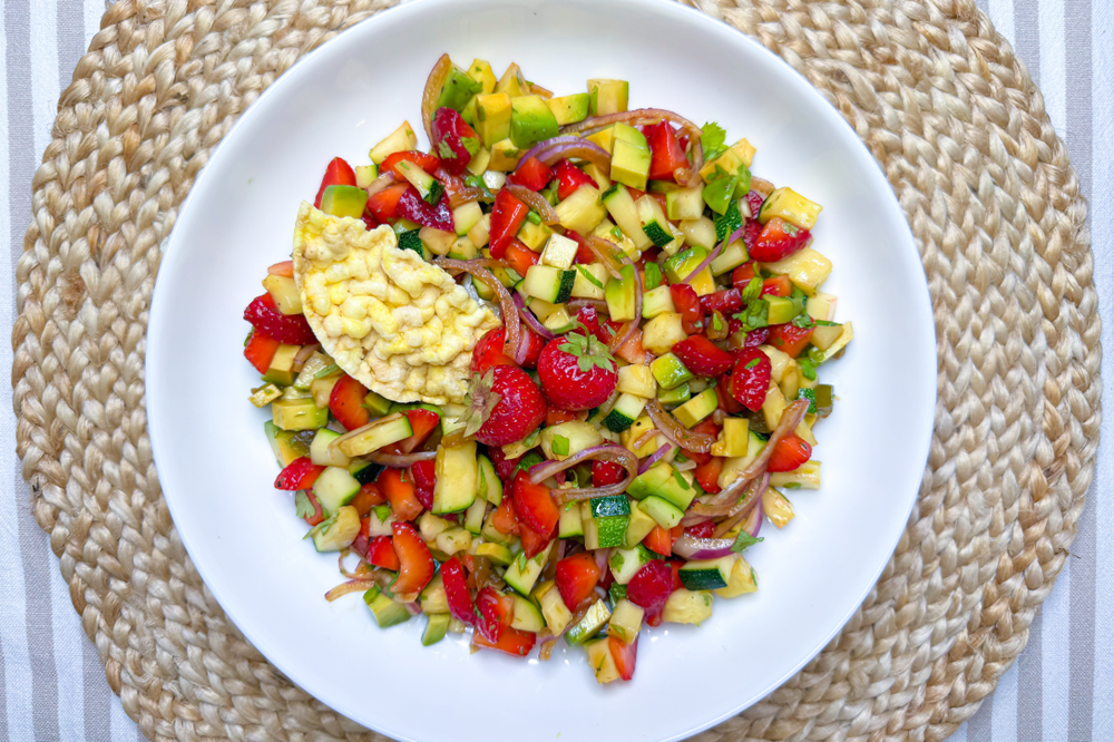 Zucchini Carpaccio with Strawberry & Avocado Salsa