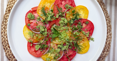 Tomato Carpaccio with Cucumber Granita