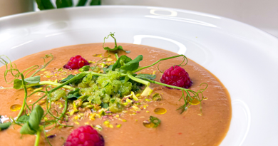 Pea Shoot & Raspberry Gazpacho