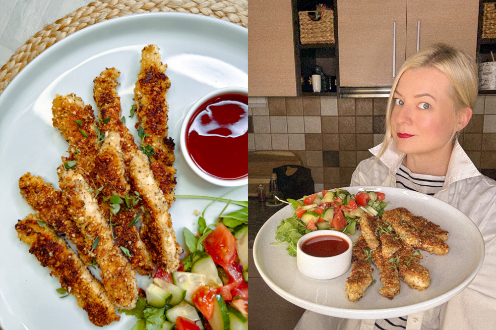 Almond–Thyme Crusted Chicken Strips with Honey Ketchup Dip