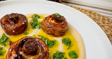 Roasted Champignons with White Bean Purée and Fresh Chimichurri